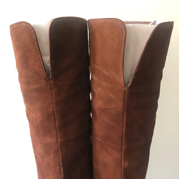 Steve Madden Lucca Pieced Suede Over the Knee Stacked Heel Boot, Cognac 9.5 - Picture 10 of 12